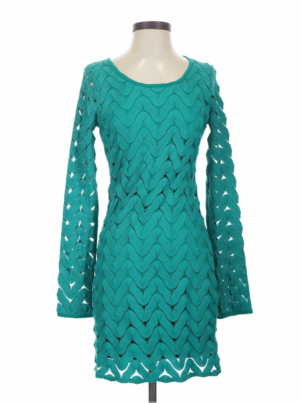 Free People Teal Open-Knit Long-Sleeve Dress